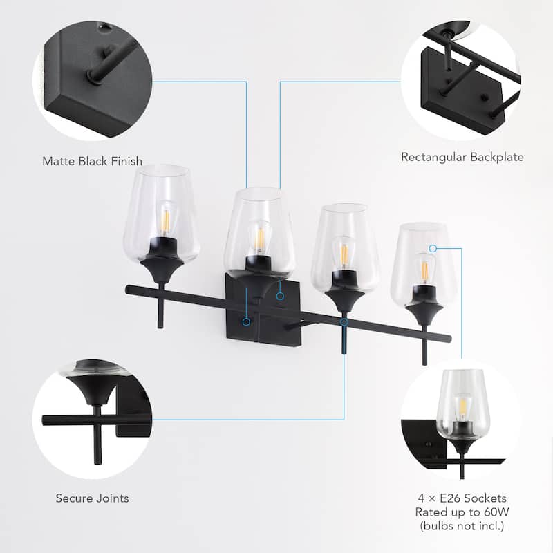 CO-Z Matte Black Vanity Light Sconce w Clear Glass Shade
