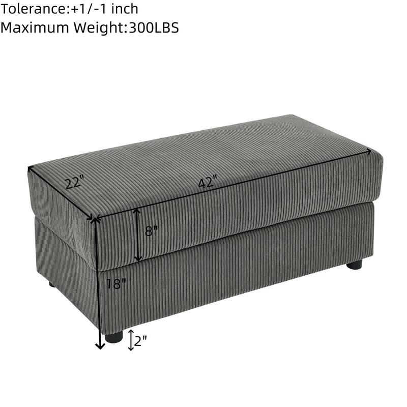 4 Seater Storage Lounge Couch Corduroy L-shaped Sectional Sofa with Ottoman, Phone Stand and Cup Holders for Living Room