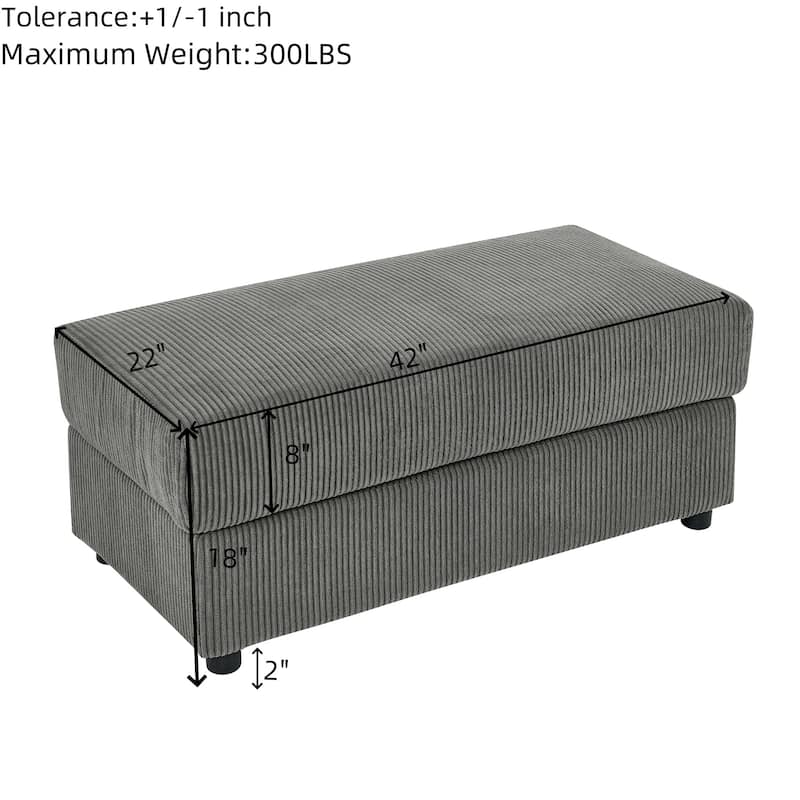 Corduroy Sofa Accent Chair & Ottoman Set, Single Chaise Lounge Couch with Storage Armrests, Cup Holders and Phone Stand