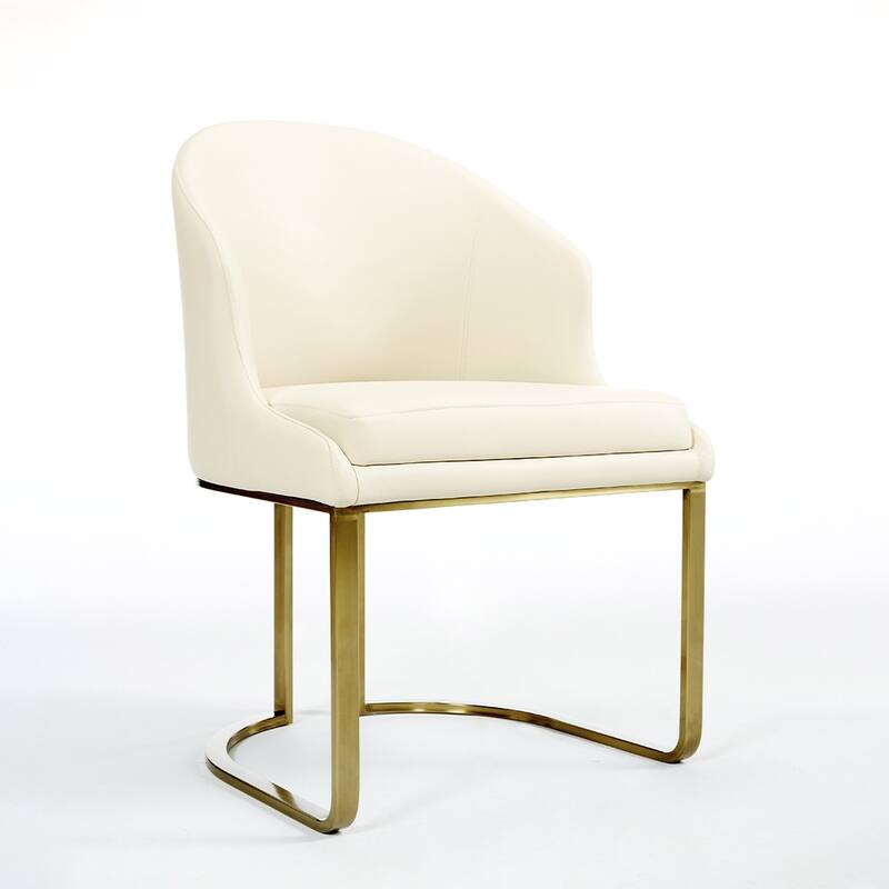 Modern Luxury Beige Dining Chair (Set of 2) PU Leather Upholstery, Gold Stainless Steel Base - 24.4