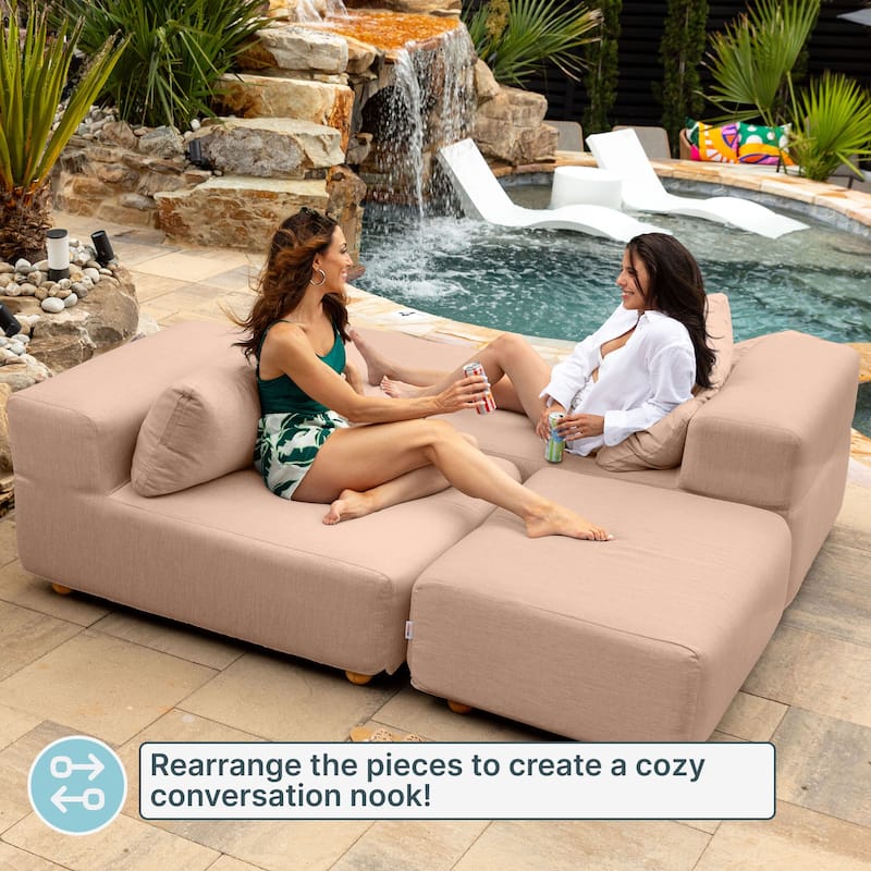 Jaxx Vada Outdoor Sun Lounger Loveseat Luxurious Modular Double Chaise and Conversation Nook - 72" W x 79.5" D x 25.5" H