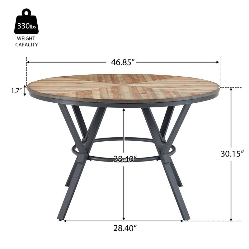 Round Dining Table with Black Metal Splayed Trestle Legs, Coffee Table Accent Table for Dining Room