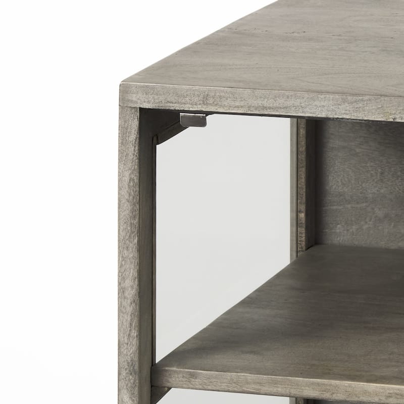24" Tall Modern Square Side End Table with Mango Wood Top and Metal Frame and Shelf for Living Room - 22”L x 22”W x 24”H