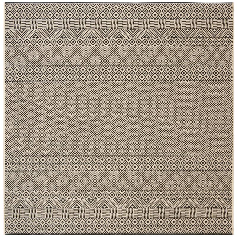 SAFAVIEH Courtyard Shikibu Indoor/ Outdoor Waterproof Patio Backyard Rug - 5'3" Square - Beige/Black