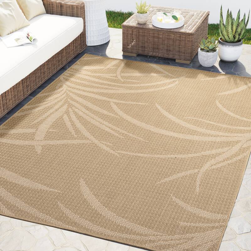Abani Rugs Patio PAT120A Outdoor Tropical Leaf Cream Beige Area Rug - 2' x 3'