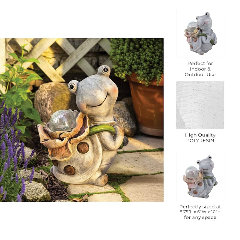 Polyresin Garden Statuary Blushing Turtle Solar Flower - 10" Gray