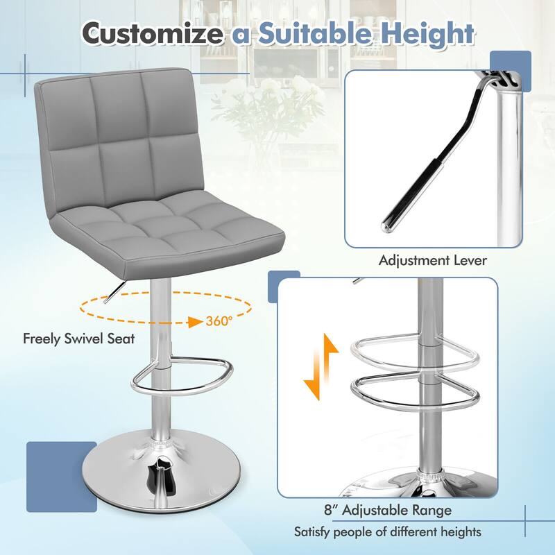 Gymax Set of 2 Adjustable Swivel Bar Stool Counter Height Bar Chair PU