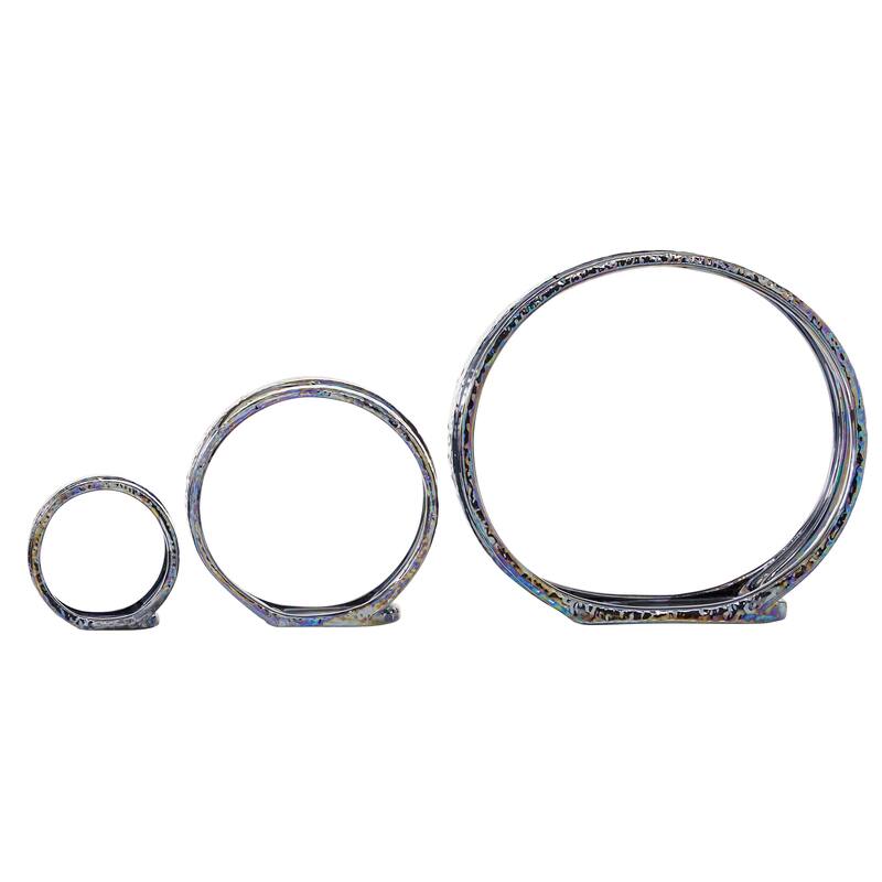 Silver Ceramic Pillar 3 Plate Candle Holder (Set of 3) - 14 x 5 x 13Round