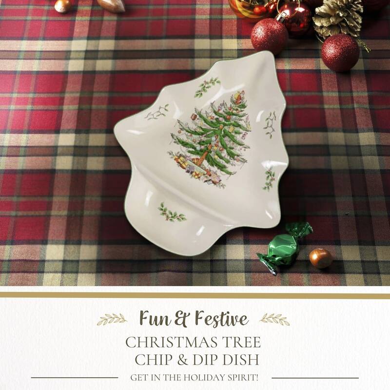 Spode Christmas Tree Chip and Dip Dish - 14" L x 12" W x 2.75" H
