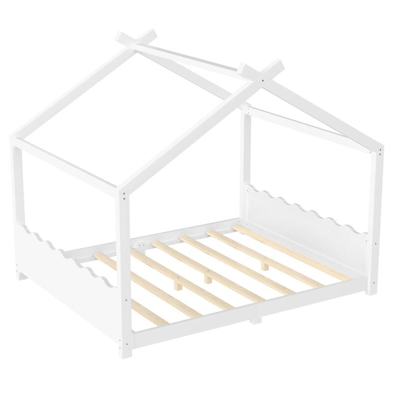 Wood House Bed Floor Bed with Support Slats Montessori Bed