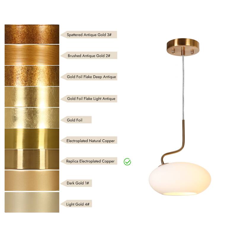 Modern 1-Light Gold Oval Pendant Lights Frosted Glass Kitchen Island Lights - 9.8" L x 5.5" W x 11.4" H