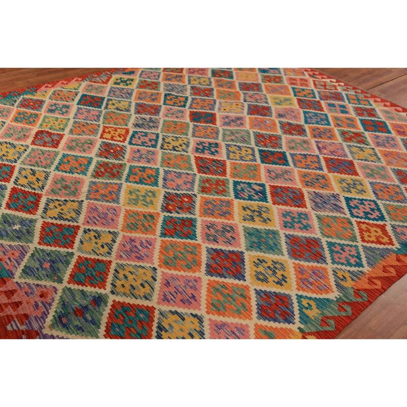 Reversible Kilim Oriental Area Rug Flatweave Wool Carpet - 7'11" x 9'8"