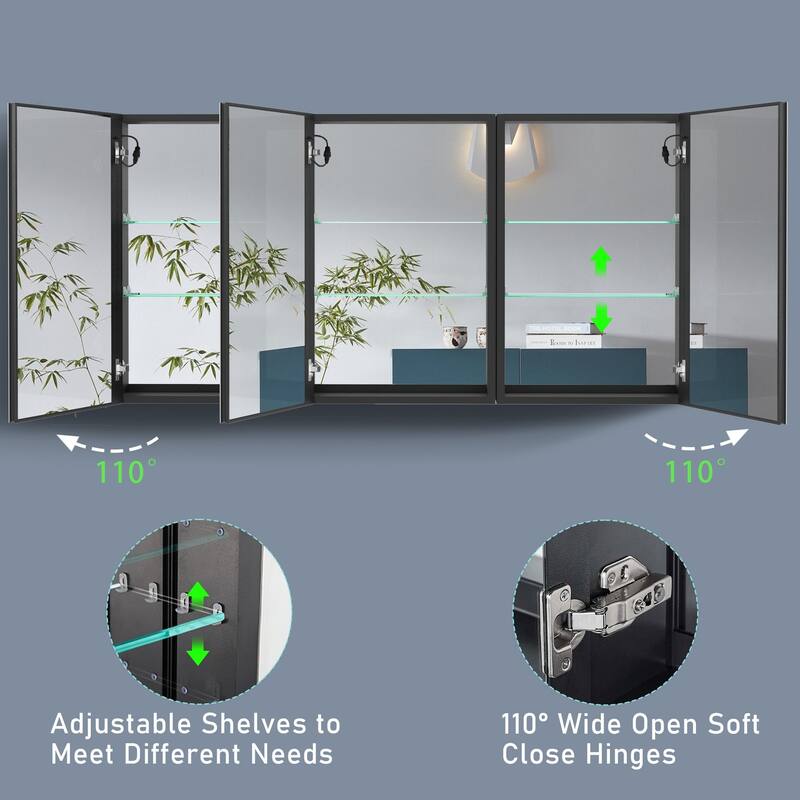 60 in. W x 30 in. H Aluminum Surface Mount Medicine Cabinet with Light, Doors and Shelves - 60" x 30" in.