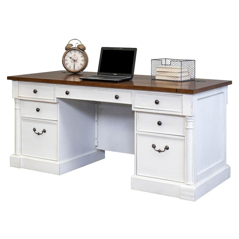 Rustic Wood Double Pedestal Executive Desk, Office Desk, Table, White