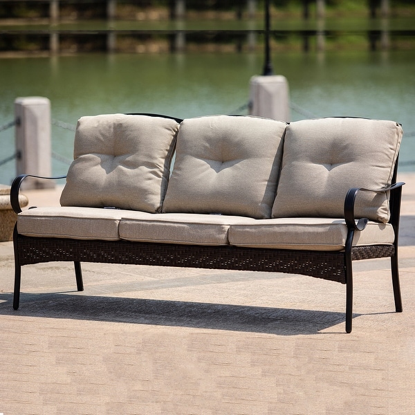 Better homes and gardens carter hills 3 piece outdoor metal chat set with beige cushions online