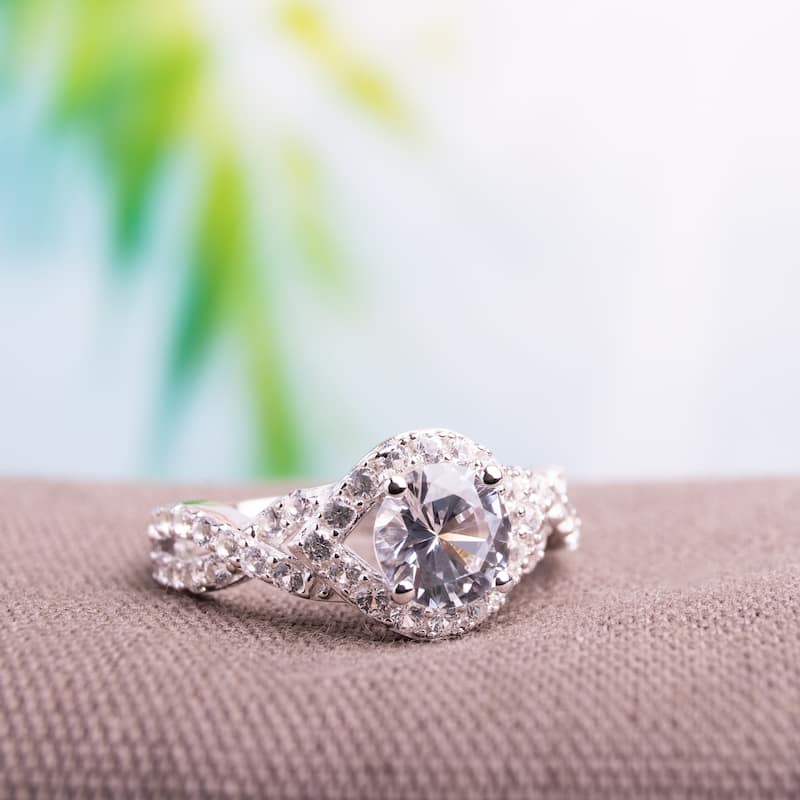 Miadora Sterling Silver Created White Sapphire Ring