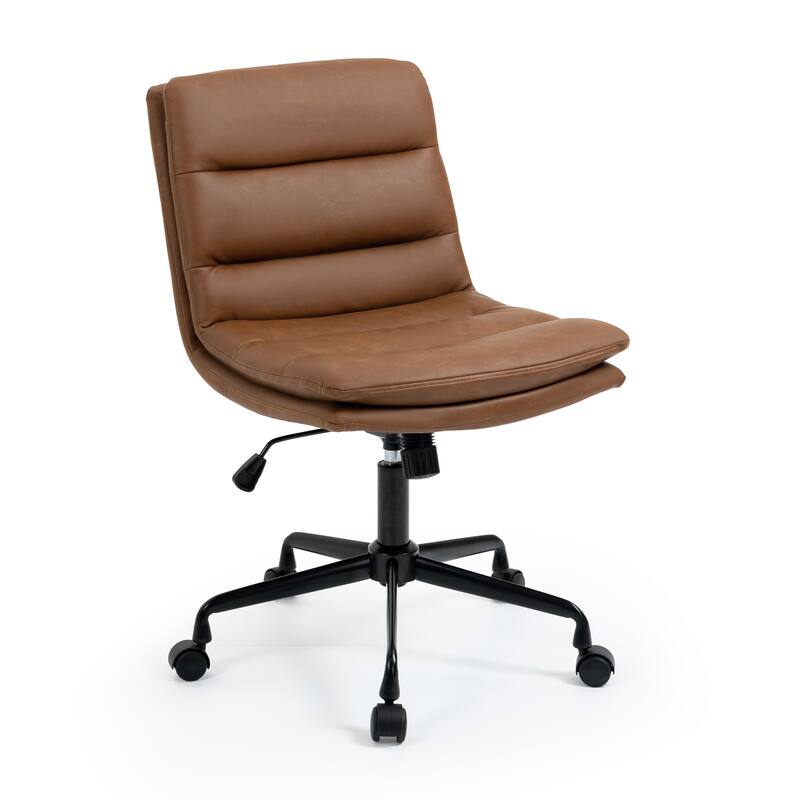 Glamour Home Ayuka Brown Faux Leather Adjustable Height Swivel Office Chair