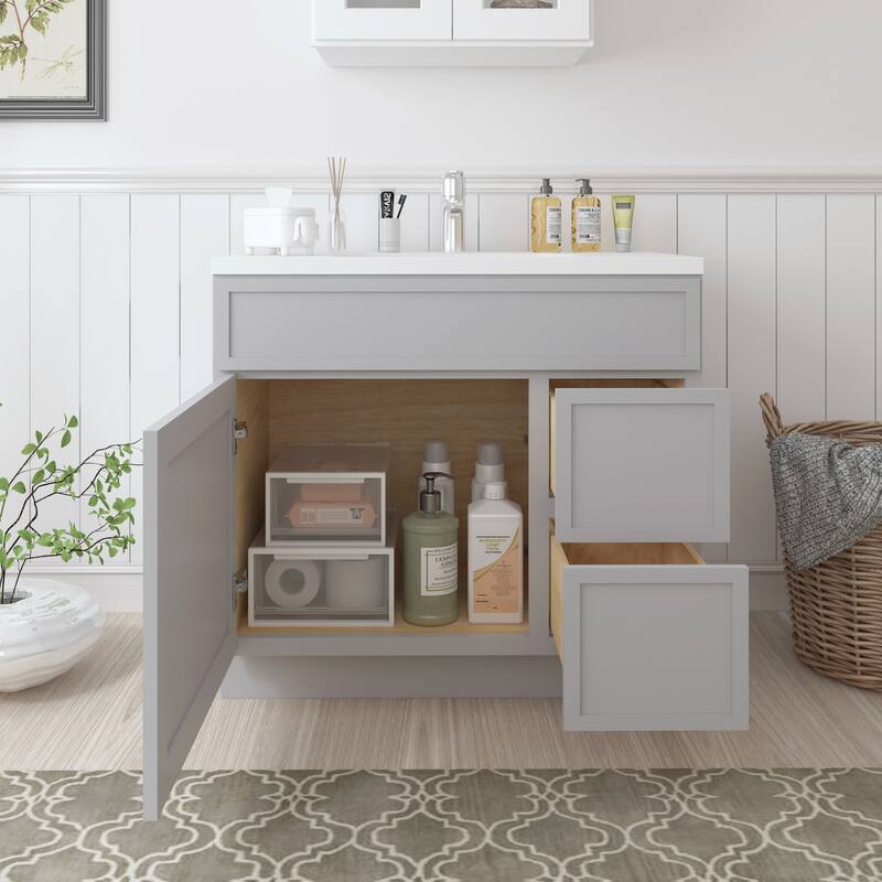 Vanity Art 36" Freestanding Single Base 2 Drawers Storage Cabinet with Soft Close Door
