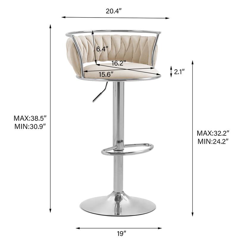 4 Set Modern Velvet Adjustable Swivel Bar Stools with Metal Frame