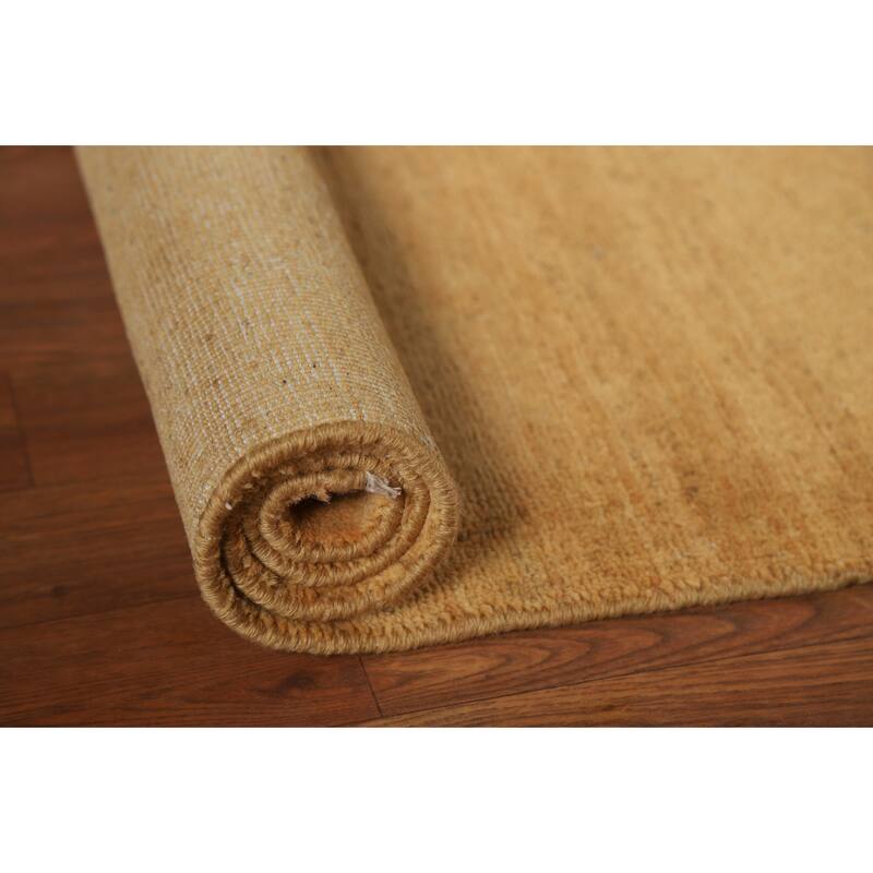 Modern Gabbeh Oriental Foyer Rug Hand-Knotted Yellow Wool Carpet - 3'3"x 4'11"