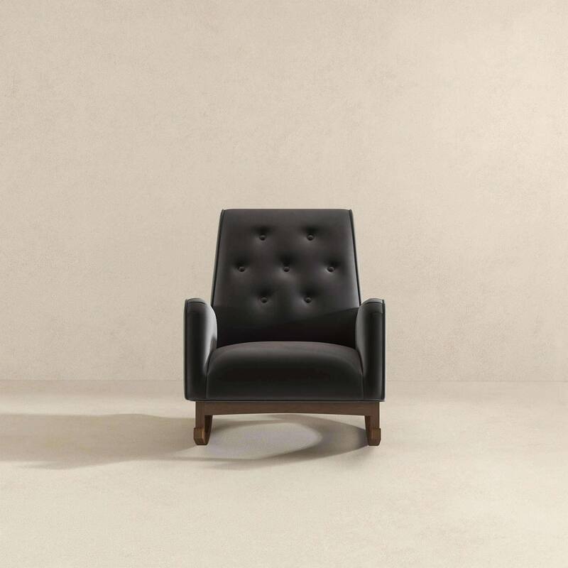 Dark Grey Fabric Rocking Chair with Solid Wood Frame 36.6"H x 27.5"W x 39"D for Living Room Bedroom Reading
