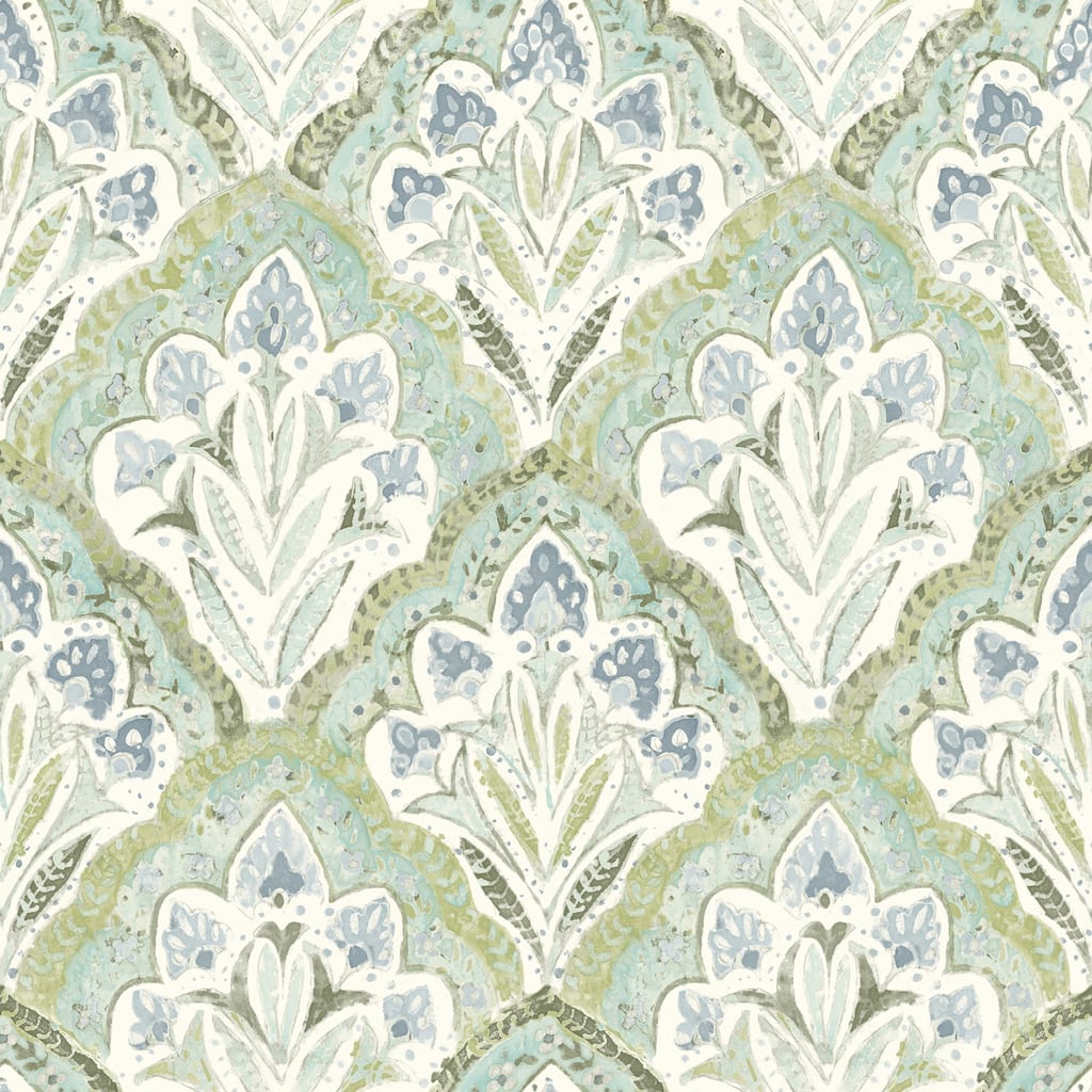 Chesapeake Mimir Aquamarine Quilted Damask Wallpaper