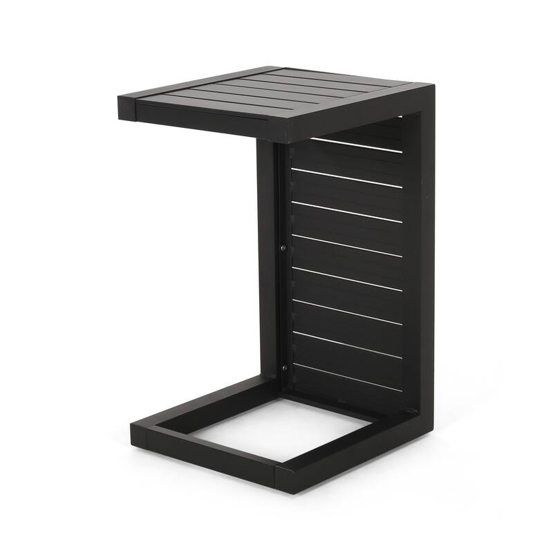 Roomfitters Modern Outdoor Side Table with Slatted Aluminium Frame, Weather-Resistant Accent Table for Patio
