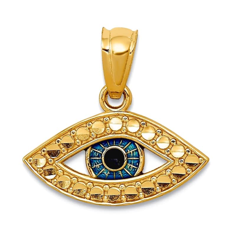 Curata 14k Yellow Gold 18" 15mm Small Blue Enamel Evil Eye Protection Necklace