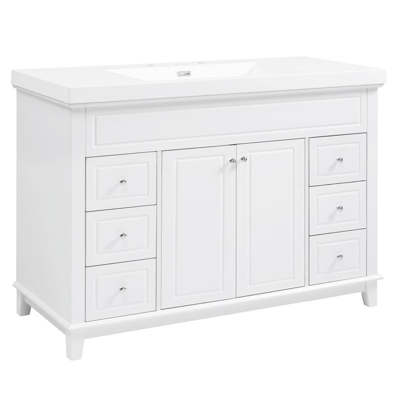 48" Bathroom Vanity-Classic- Pine Legs-Resin Sink with Soft-Close Drawers & Double Doors.