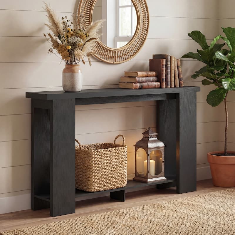 HOMCOM Farmhouse Console Table, 63" Narrow Entryway Table with Storage Shelf and Thickened Tabletop for Living Room, Hallway