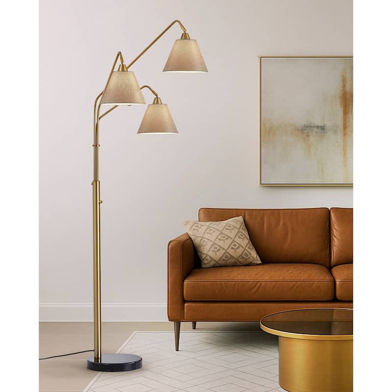Midtown 84"H 3-Light Arch Floor Lamp, Dark Bronze Finish with Brown Shades - BrushedBrass/BrwonShade