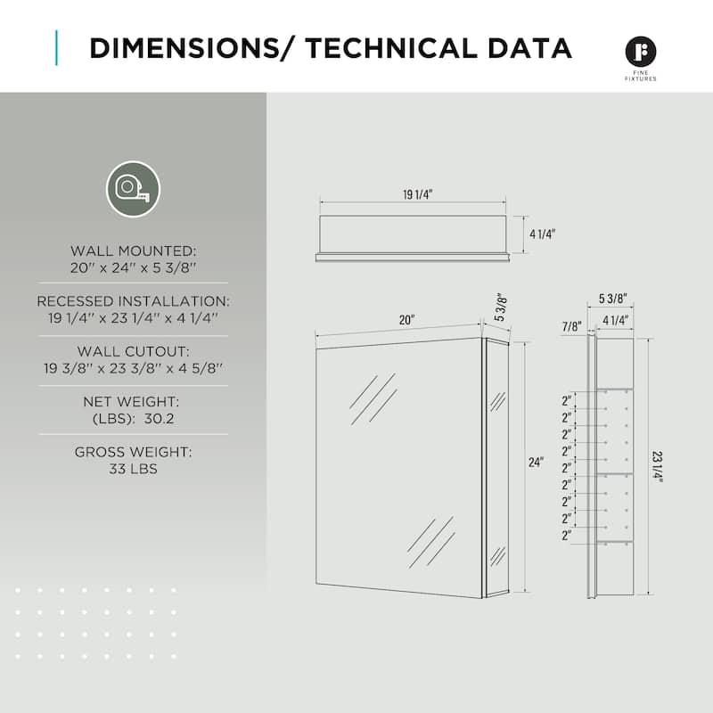 Bathroom Medicine Cabinet, Aluminum, Recessed/Surface Mount, Right/Left Hinged, Mirrored Interior