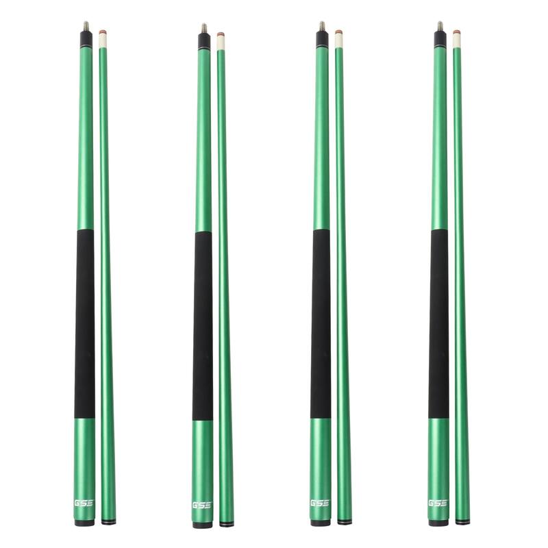 GSE™ Set of 4 Matte Fiberglass Graphite Composite Billiard Pool Cue Sticks. 58" 2-Piece Pool Cue Set for House or Commercial Use - Green