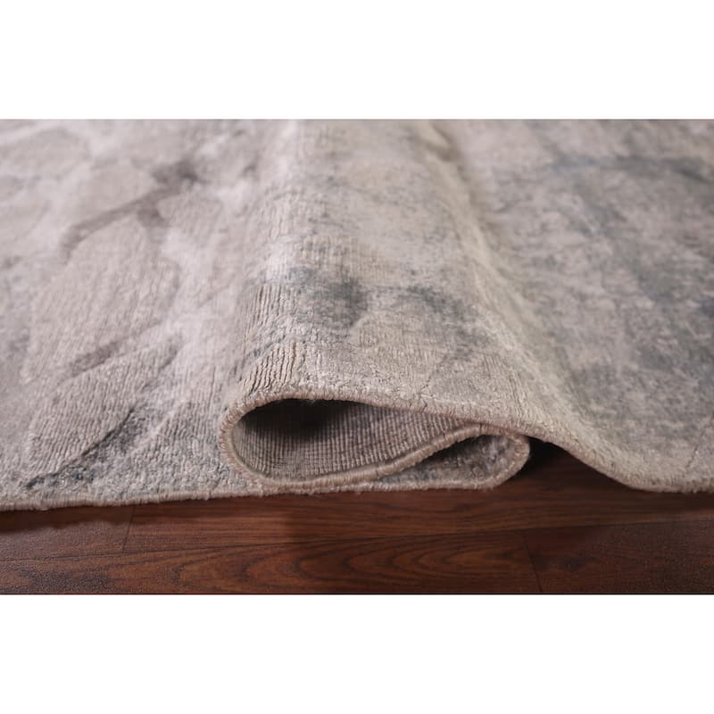 All-Over Abstract Indian Area Rug Handmade Beige Wool Carpet - 5'6"x 7'11"