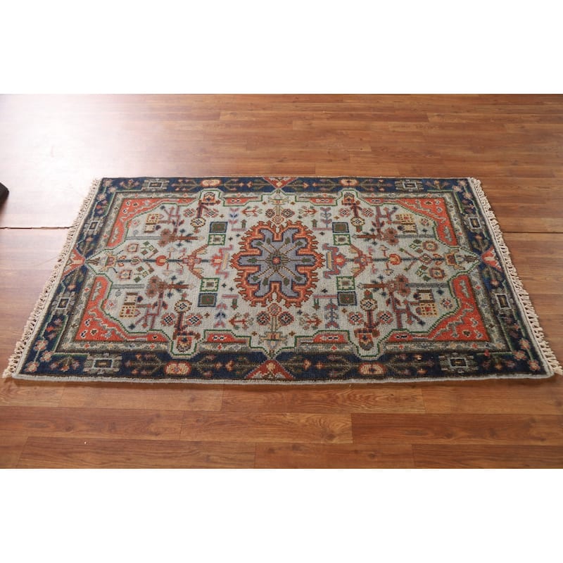 Geometric Kazak Indian Area Rug Handmade Wool Carpet - 3'0"x 5'0"