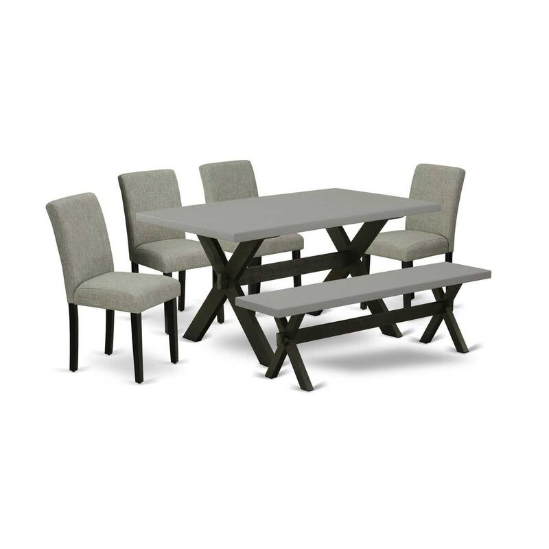 HomeStock 6-Pc Rectangle Natural Oak Finish Solid Wood Top Dining Table with 1-Bench, 4-Chairs