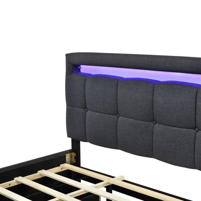 Queen Size Upholstered Platform Bed with LED Frame