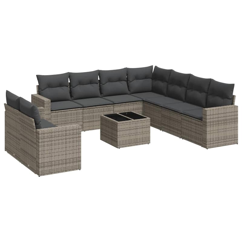 vidaXL Garden Sofa Set Grey PE rattan, powder-coated steel, tempered glass - 21.7 x 21.7 x 14.6