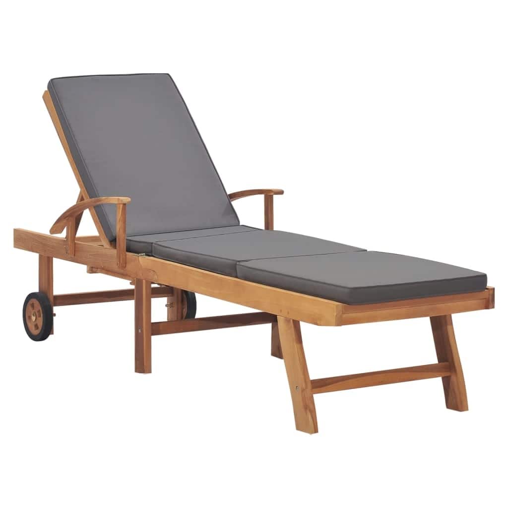 vidaXL Sun Lounger with Cushion Solid Teak Wood Dark Gray - 76.8" x 23.4"