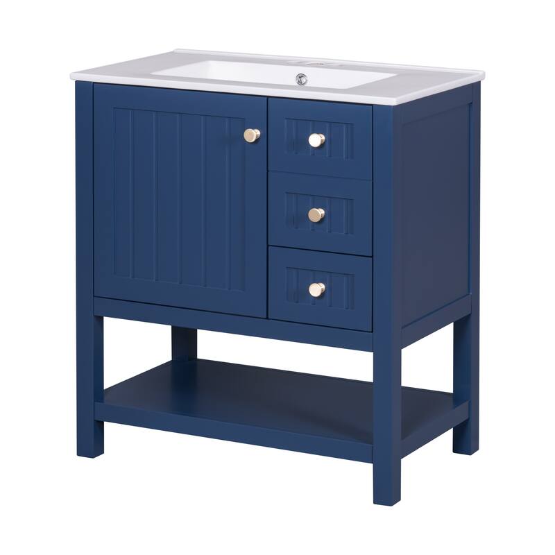 30inch Transitional Style Bathroom Vanity Cabinet Combo with Ceramic Sink