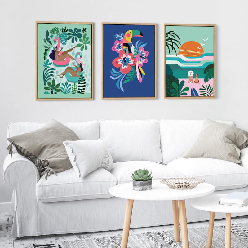 Kate and Laurel Sylvie Sun Flock Framed Canvas by Rachel Lee