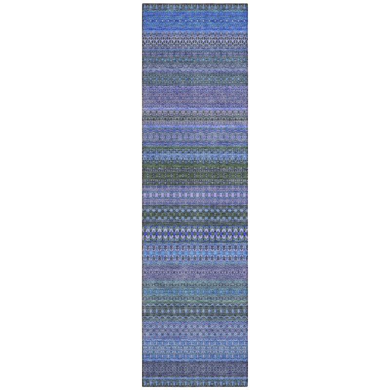Machine Washable Indoor/ Outdoor Moroccan Stripes Chantille Rug