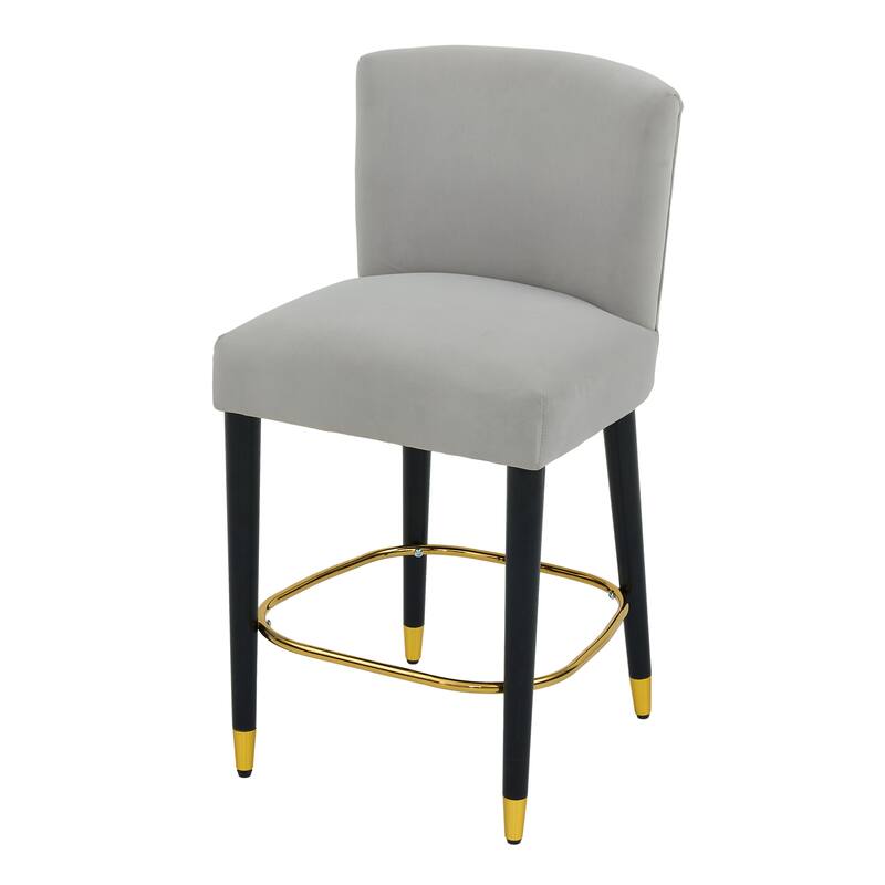 Roomfitters 27'' Upholstered Counter Stools, Set of 2 Modern Bar Chairs with Gold Circular Footrest and Light Fabric