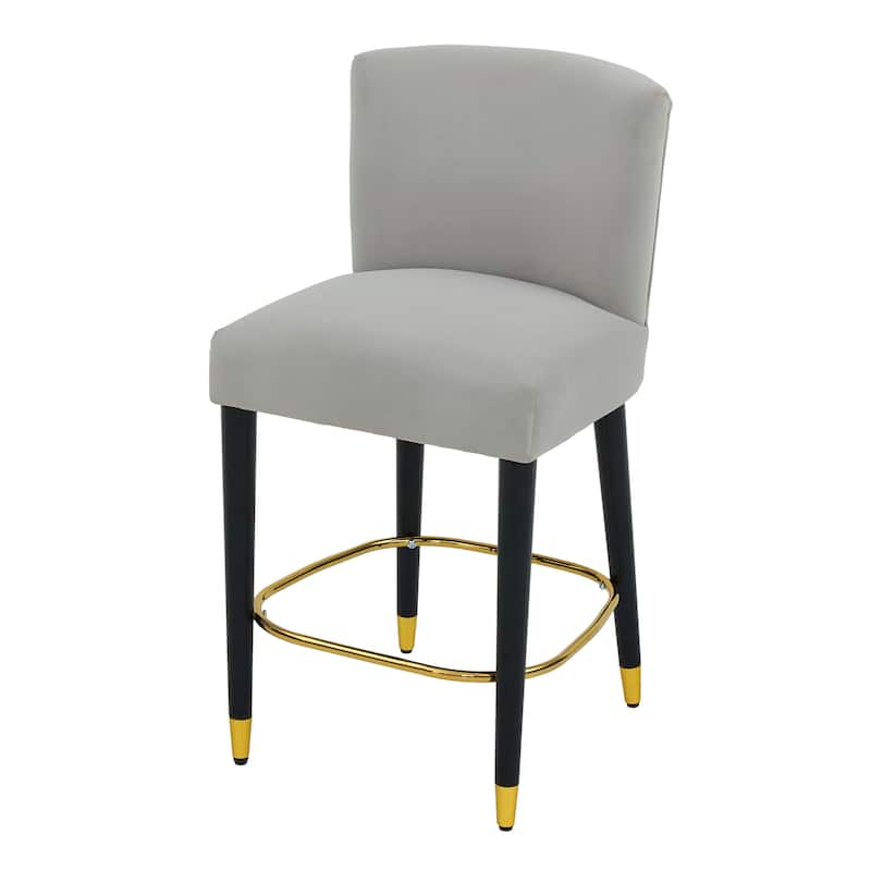 Upholstered Fabric Bar Stools Set of 2, Counter Height Bar Stools, Wood Dining Chairs with Tufted Backrest & Footrest