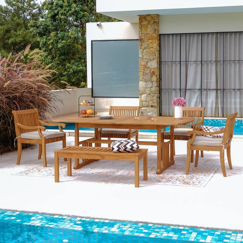 The Cambridge Casual Chara 6-Piece Teak Extendable Outdoor Dining Set - Natural Teak