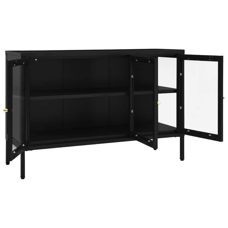 vidaXL Sideboard Black 41.3"x13.8"x27.6" Steel and Glass
