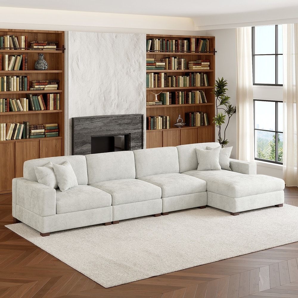 Modern Oversized Chenille Modular Sectional Sofa With Chaise
