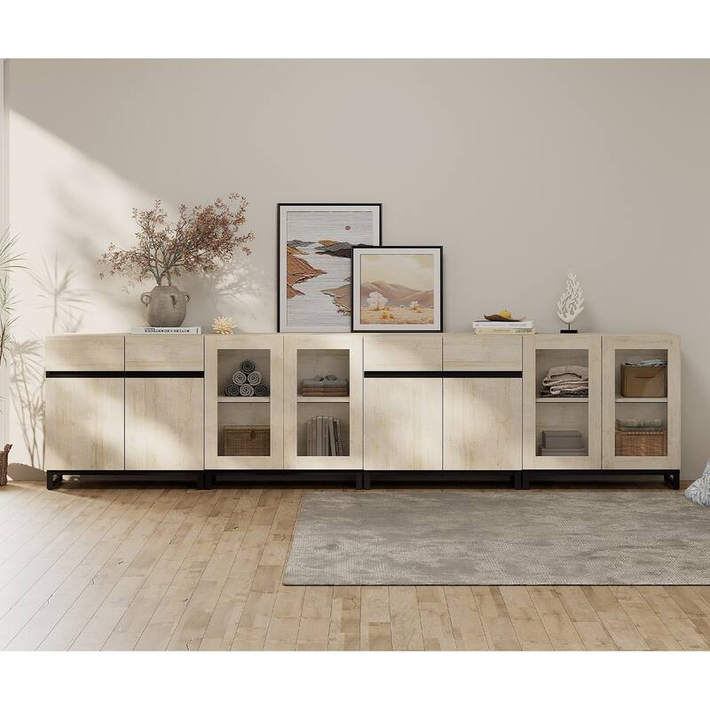 Modern Dresser with Adjustable Shelves, 4 in 1 Storage Cabinet with Glass Doors - Beige - No Drawers
