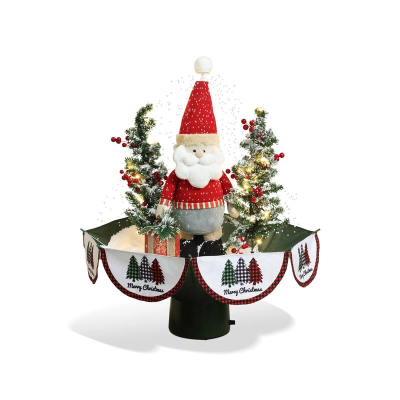 Holiday 31.5" Animated Musical Snowing Christmas Trees and Santa Decor with LED Lights - 31.49" H x 26.77" Diameter