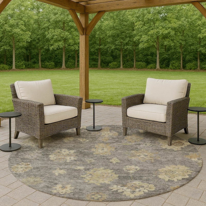 Machine Washable Indoor/ Outdoor Casual Traditional Chantille Rug - Pewter - 8' x 8'